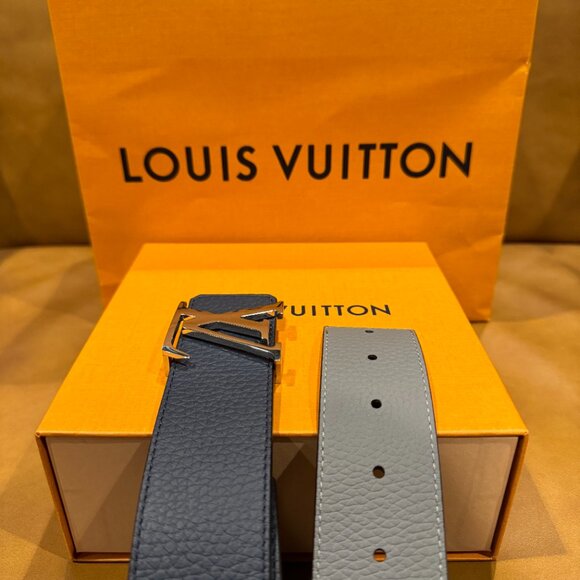 NEW Louis Vuitton LV Initiales Taurillon 40mm Reversible Belt Navy Gray 85cm - Picture 3 of 9